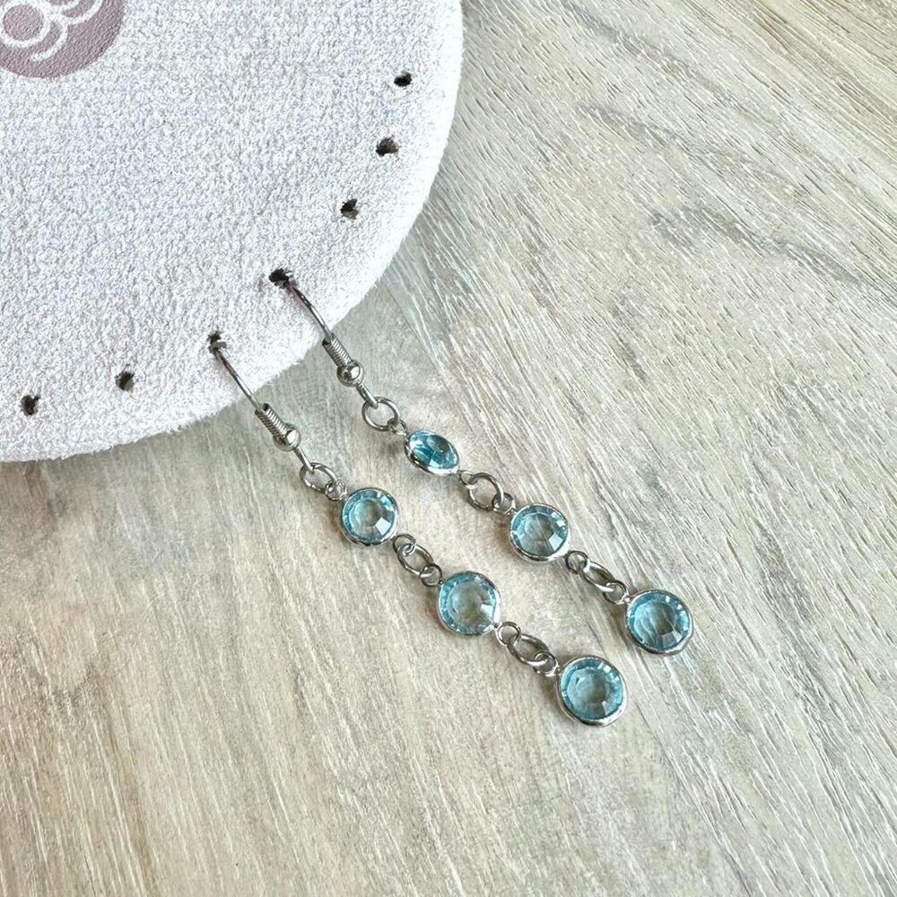 Blue topaz bezel sterling silver dangly earrings 🩵